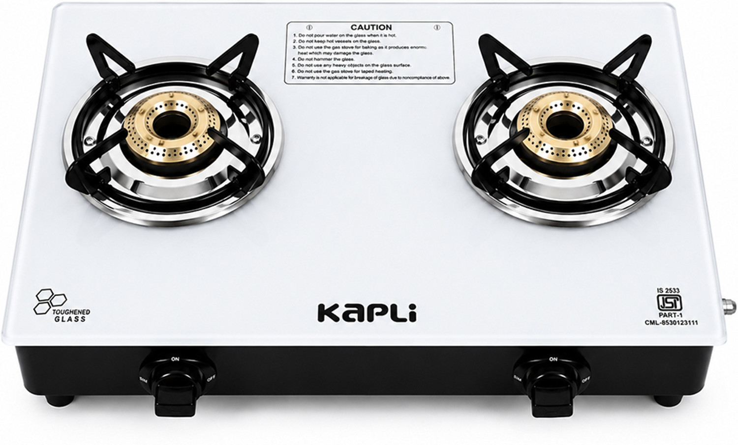 Image of KAPLI Toughened Glass Gas Stove Cooktop Manual| High Efficiency Cast Iron For LPG Glass Manual Gas Stove