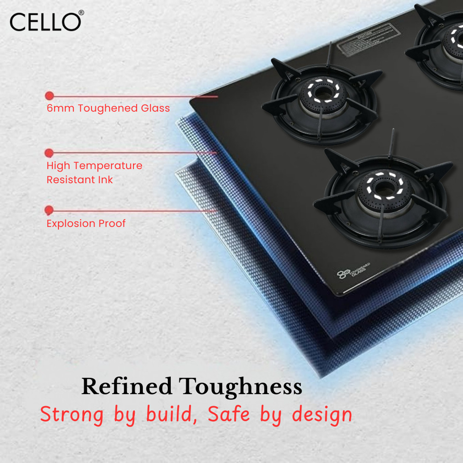 Image of CELLO Dezire Plus 4 Burner Glass Manual Gas Stove (4 Burners)