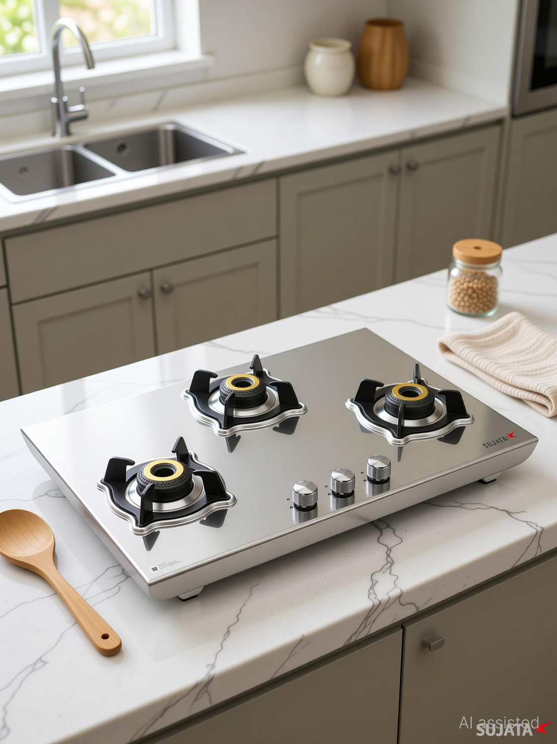 Image of SUJATA 9 Years Warranty | Single Frame SS Matte finish, Easy LPG & PNG Compatible Stainless Steel Manual Gas Stove
