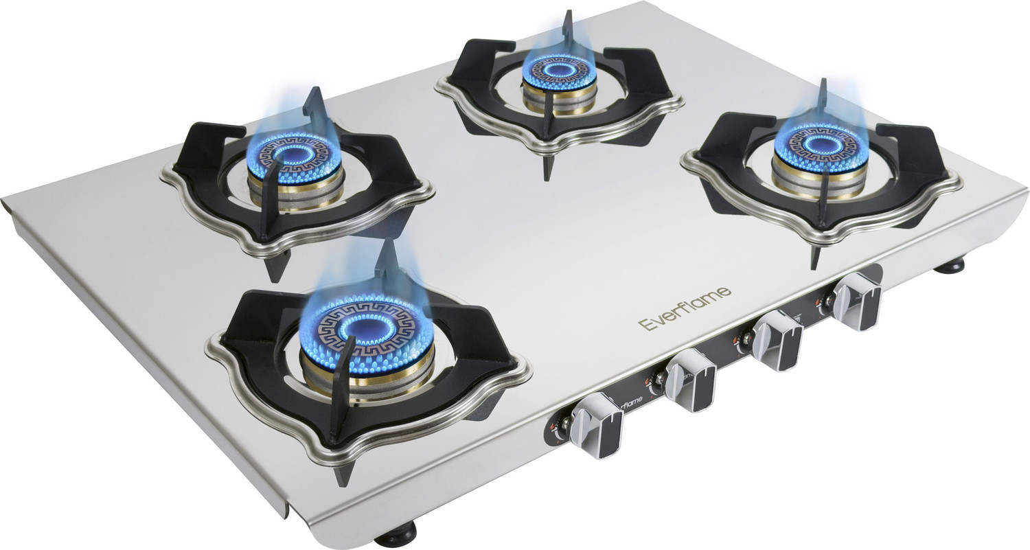 Image of Everflame Marvel 4 Burner Gas Stove | 6G Forged Brass Burner | AI Slim Body Durable Stainless Steel Manual Gas Stove