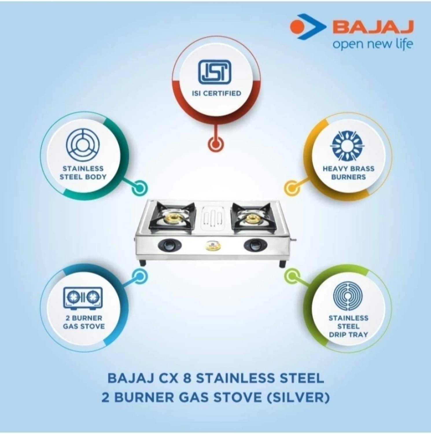 BAJAJ CX8 Stainless Steel Manual Gas Stove Price in India - Buy