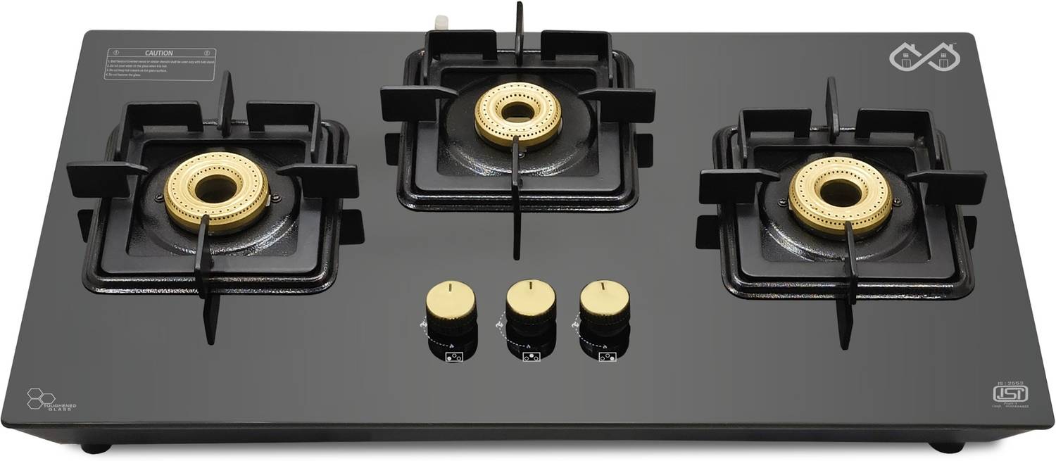 Sigri-wala Ebony Diamond 3 Burner Hob Top Glass Manual Hob (3 Bur
