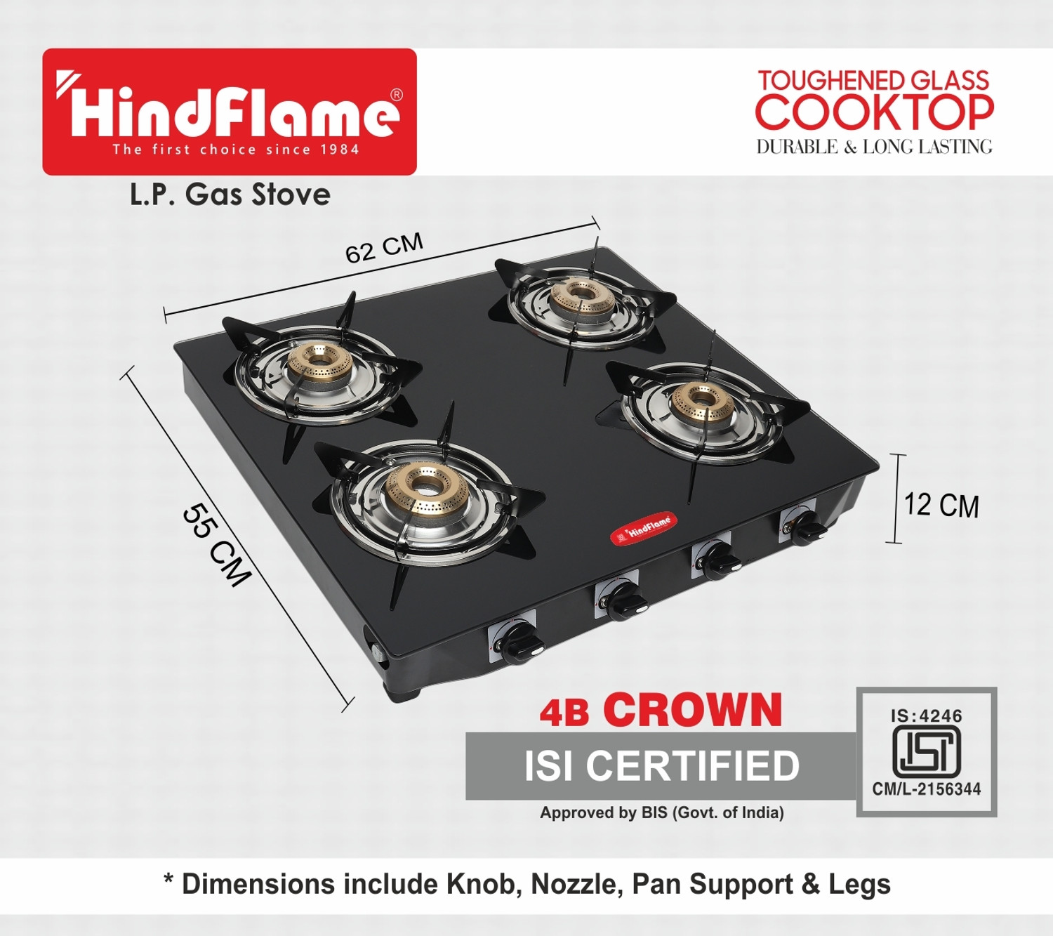 Image of Hindflame 4 Burner Pixel BP Black Toughened Glass Manual Gas Stove