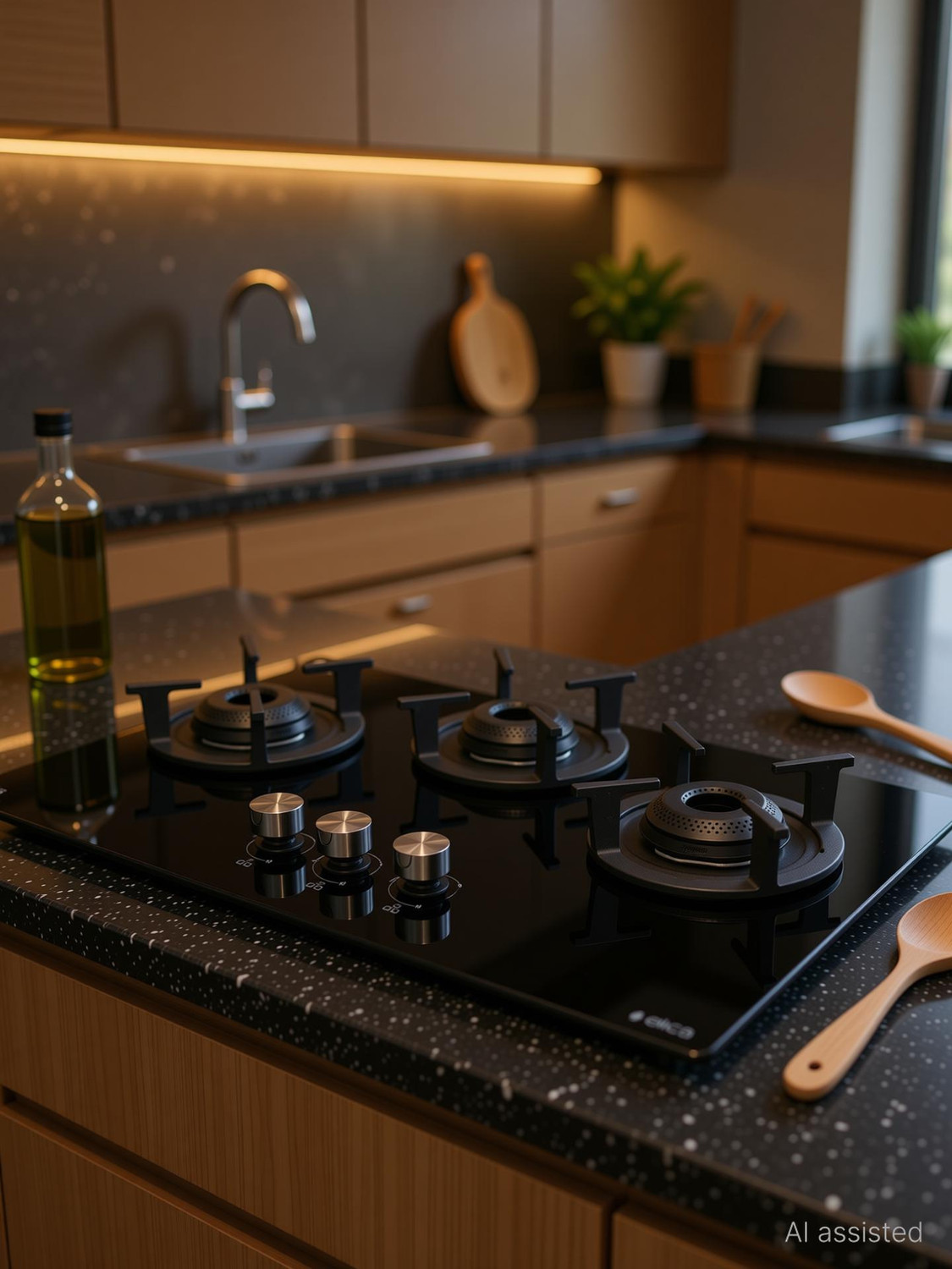 Image of Elica RG FLEXI 360 LOTUS IND HD BRASS Glass Automatic Hob