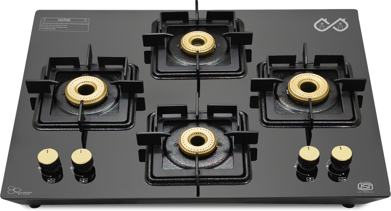 Image of Sigri-wala Ebony Diamond 4 Burner Hob Top Glass Manual Hob