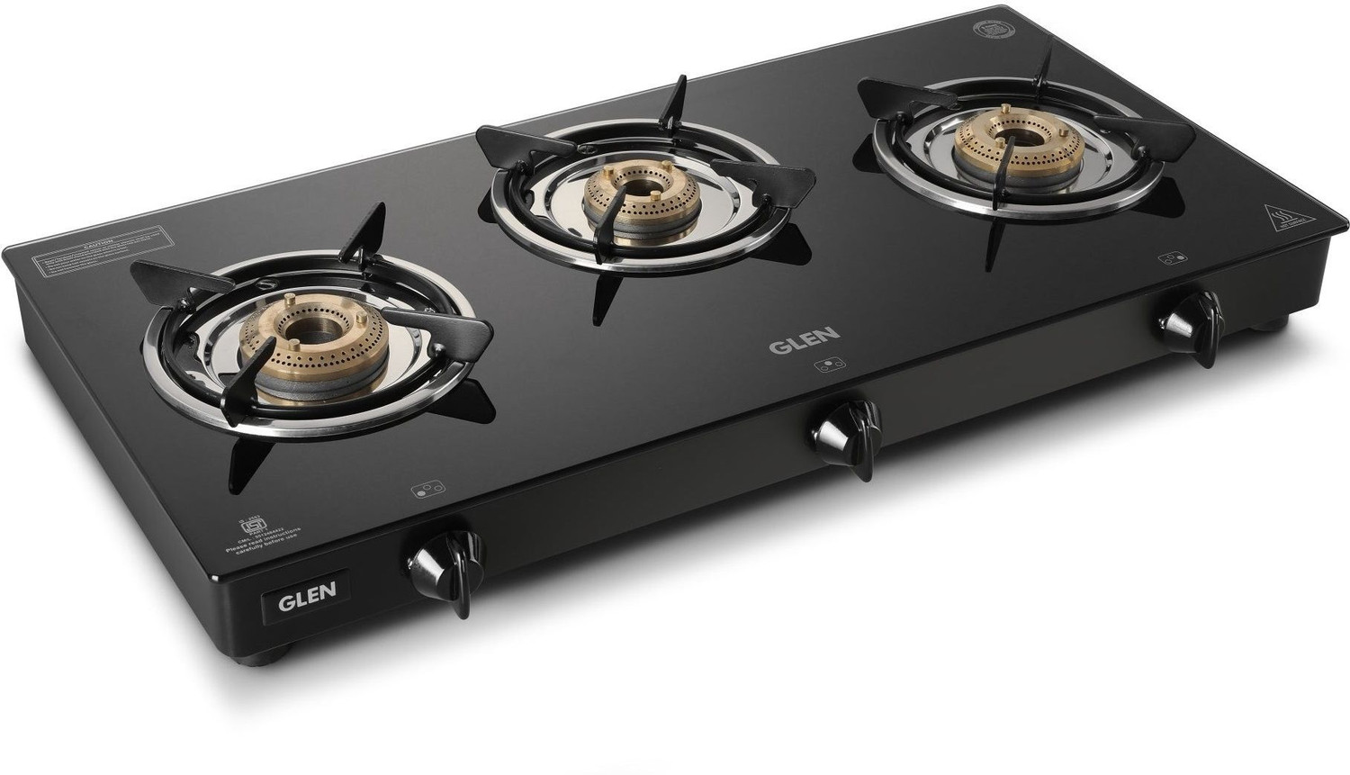Glen LPG Rapid GT BLK ISI Gas stoves 3 Burner Glass Manual Gas St... more