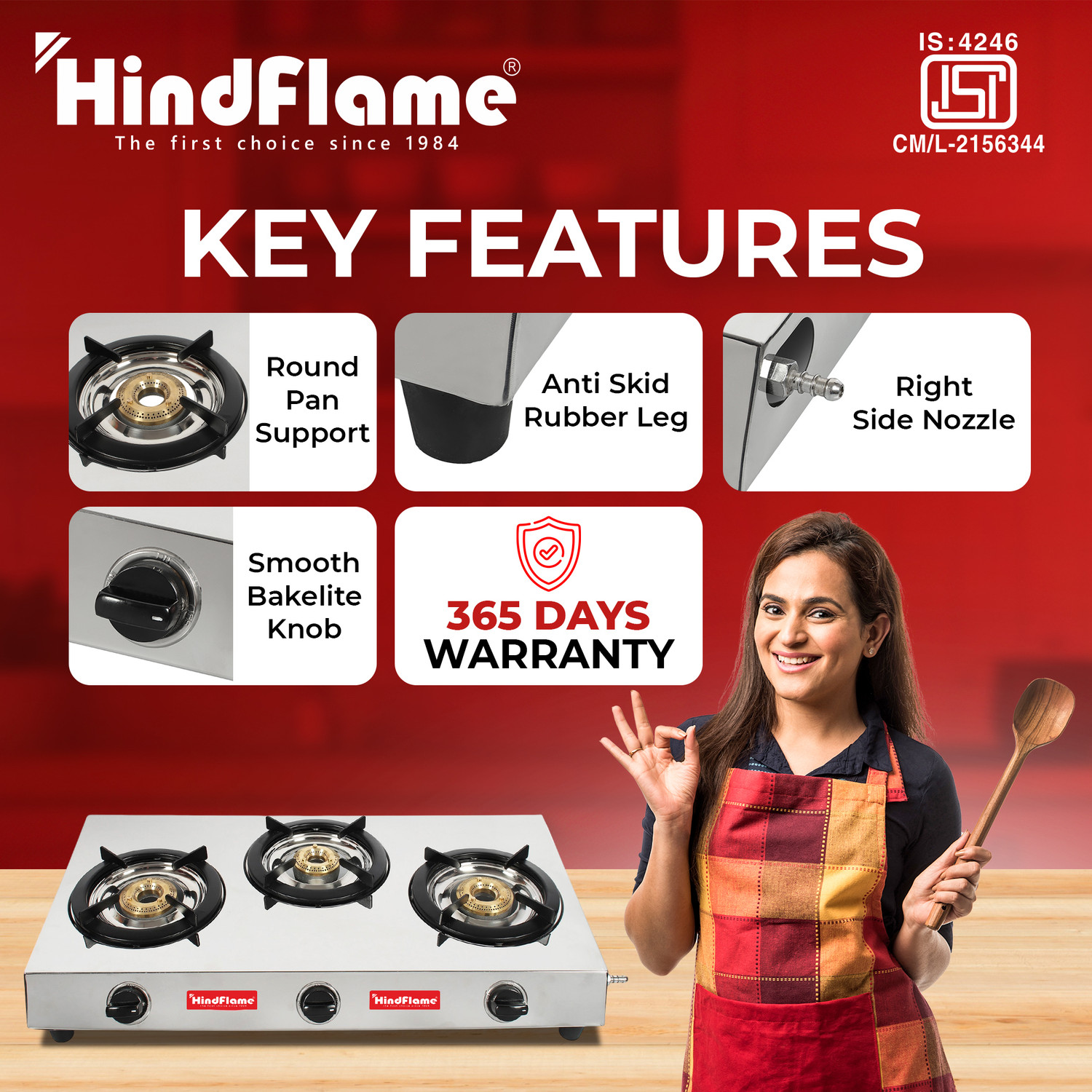 Image of Hindflame 3 Burner Tri maxx Stainless Steel Manual Gas Stove