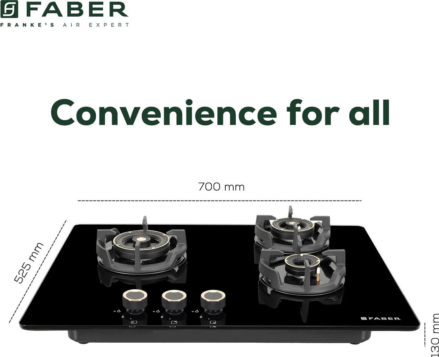 Image of FABER EXPERIA HT703 ALU AI |Brass Burners|Cast Iron Pan Support|Metal Knobs| Glass Automatic Hob
