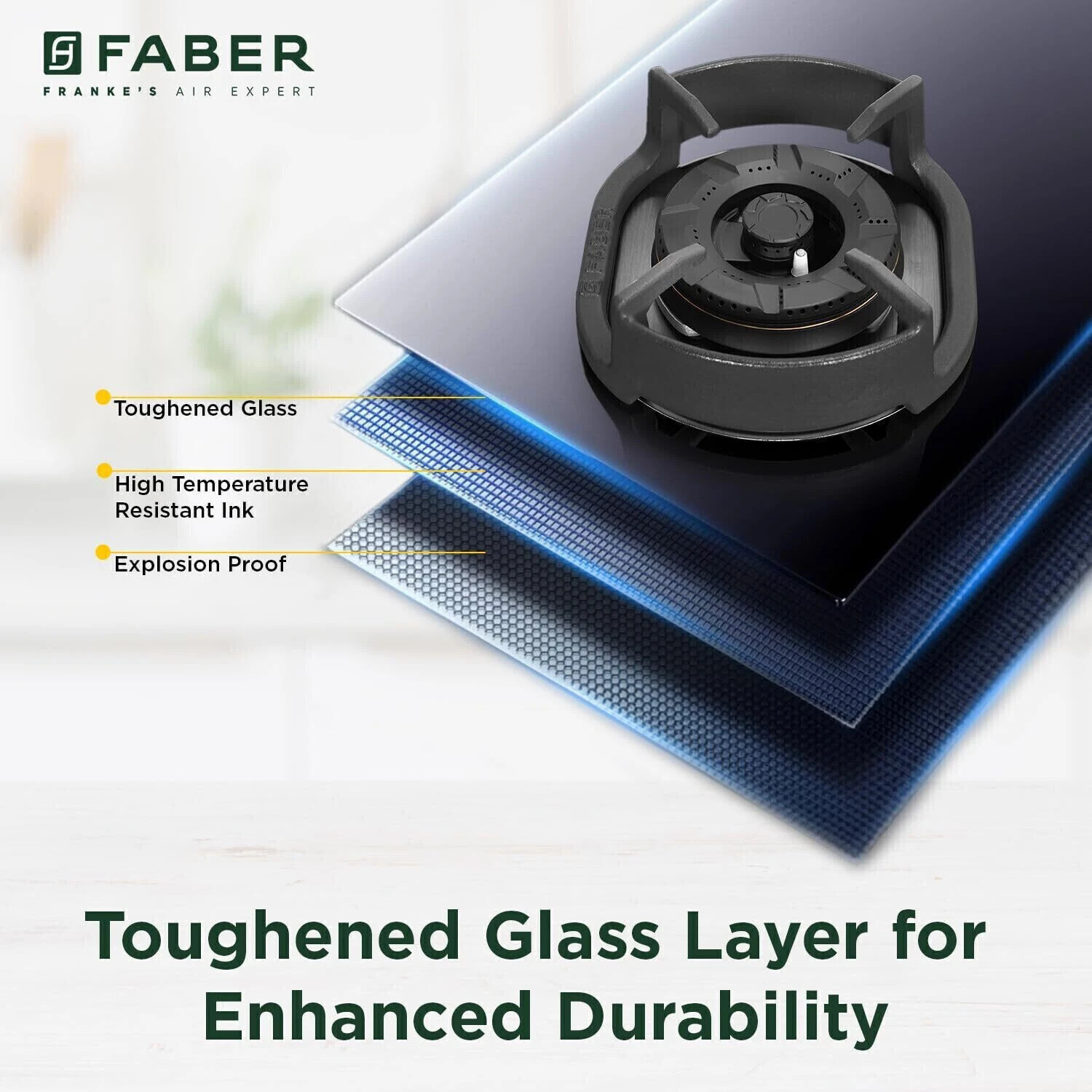 Image of FABER Eros IND 904 CI AI|Heavy duty brass burner|Metal Knobs| Cast Iron Pan Support | Glass Automatic Hob