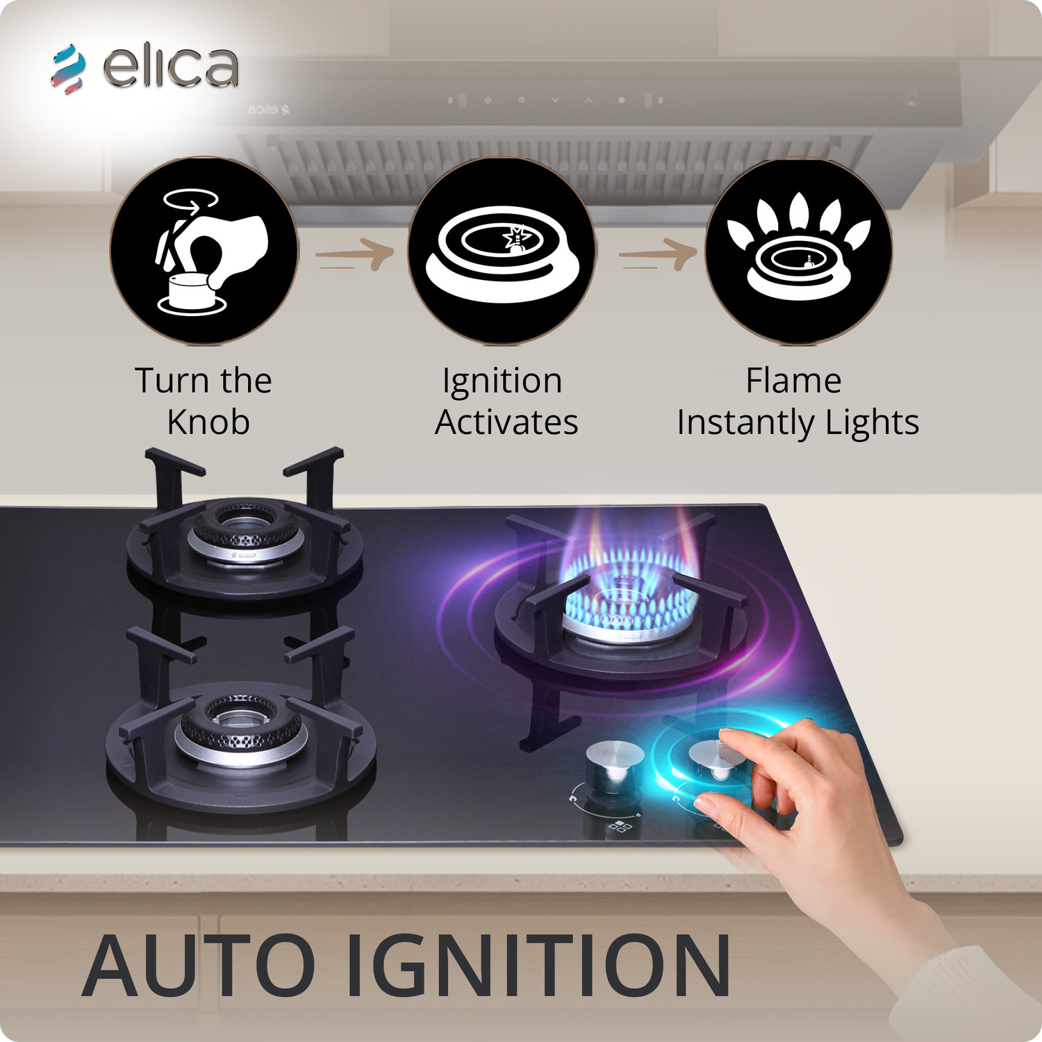 Image of Elica RG FLEXI HCT 470 DX LOTUS BK Glass Automatic Hob