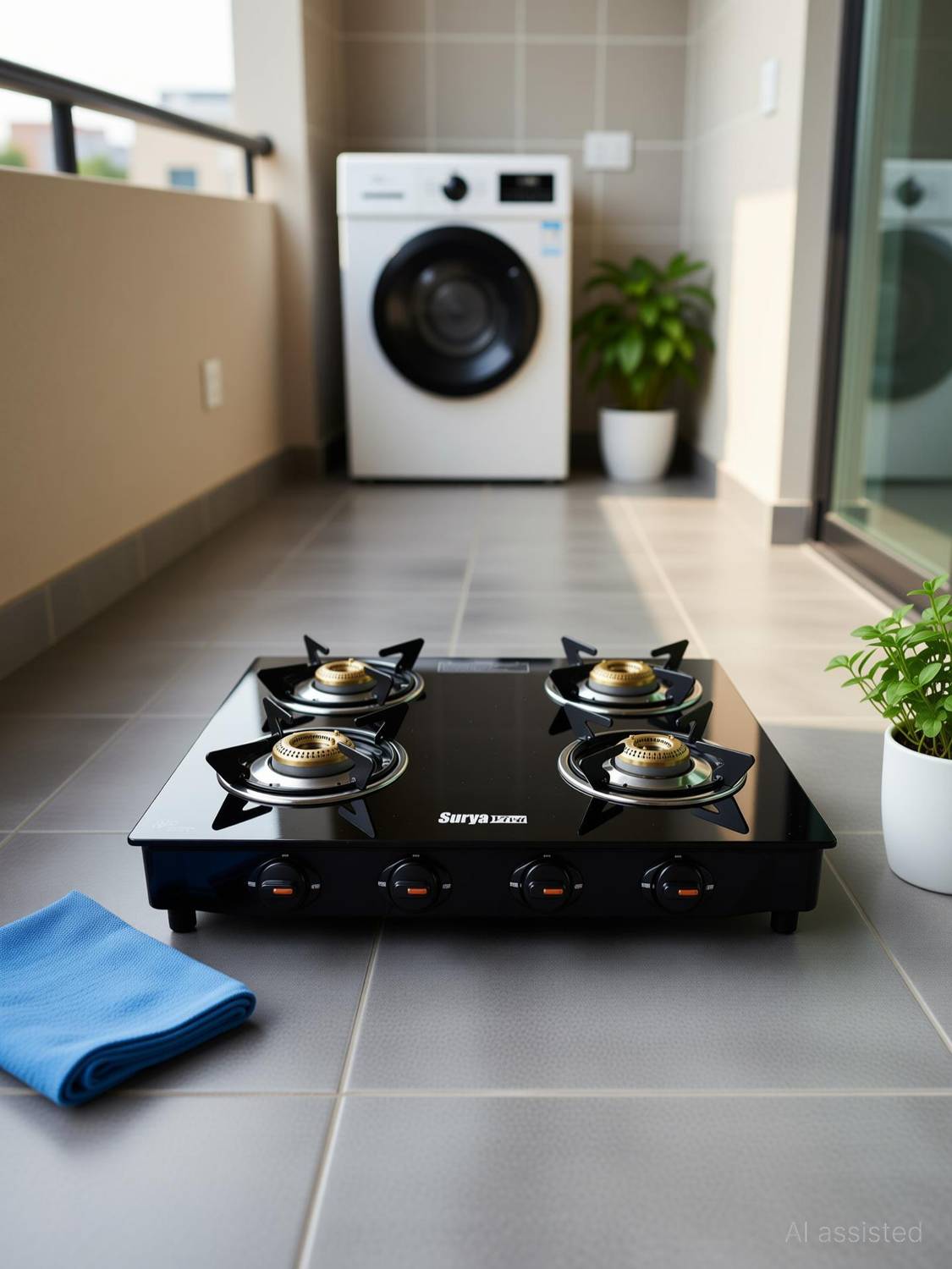 SURYAVIVA Nano 4B (Hose pipe+Lighter) Toughened Glass Manual Gas Stove