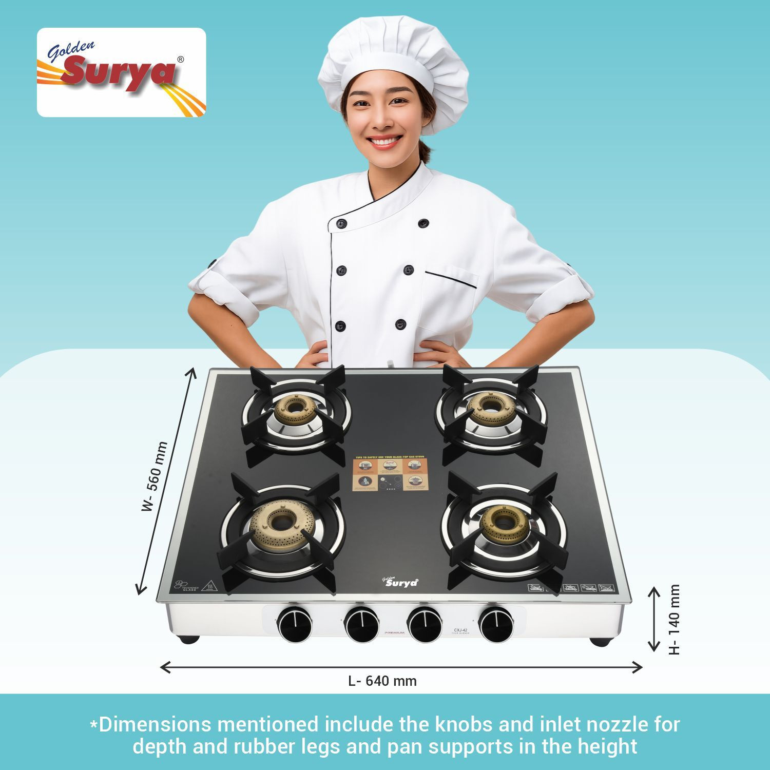 Image of Golden Surya Premium Toughened Glass Top, Manual Ignition (ISI Certified)LPG Use inch Stainless Steel Manual Gas Stove