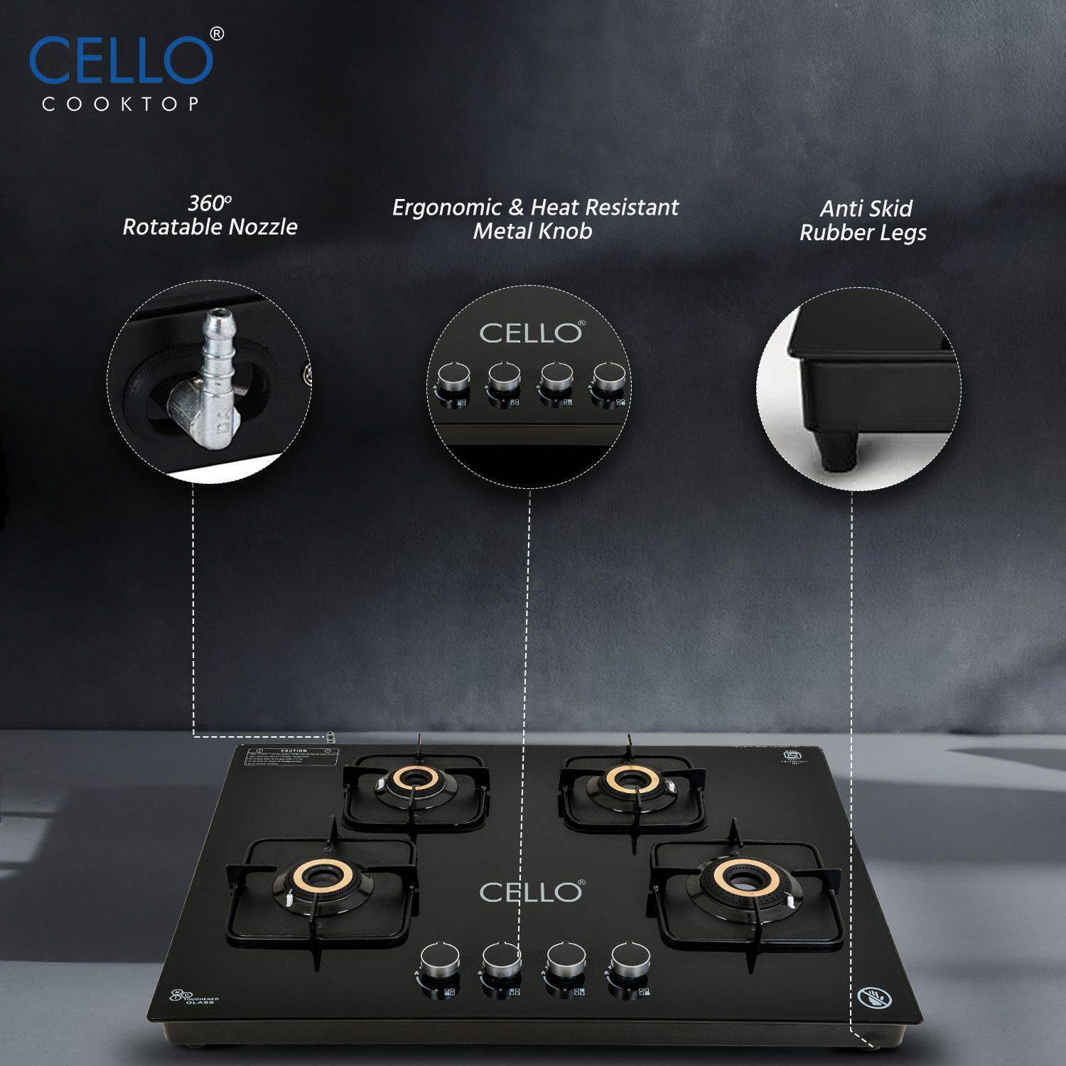 CELLO Crysta 8 MM Black Glass Gas Stove - Image 3