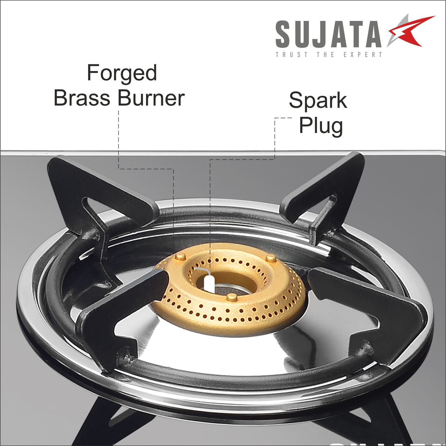 Image of SUJATA Gas Stove 3Burner | Gas Chulha for Kitchen | ISI Certified | Standard Gas Stove| Glass Automatic Gas Stove