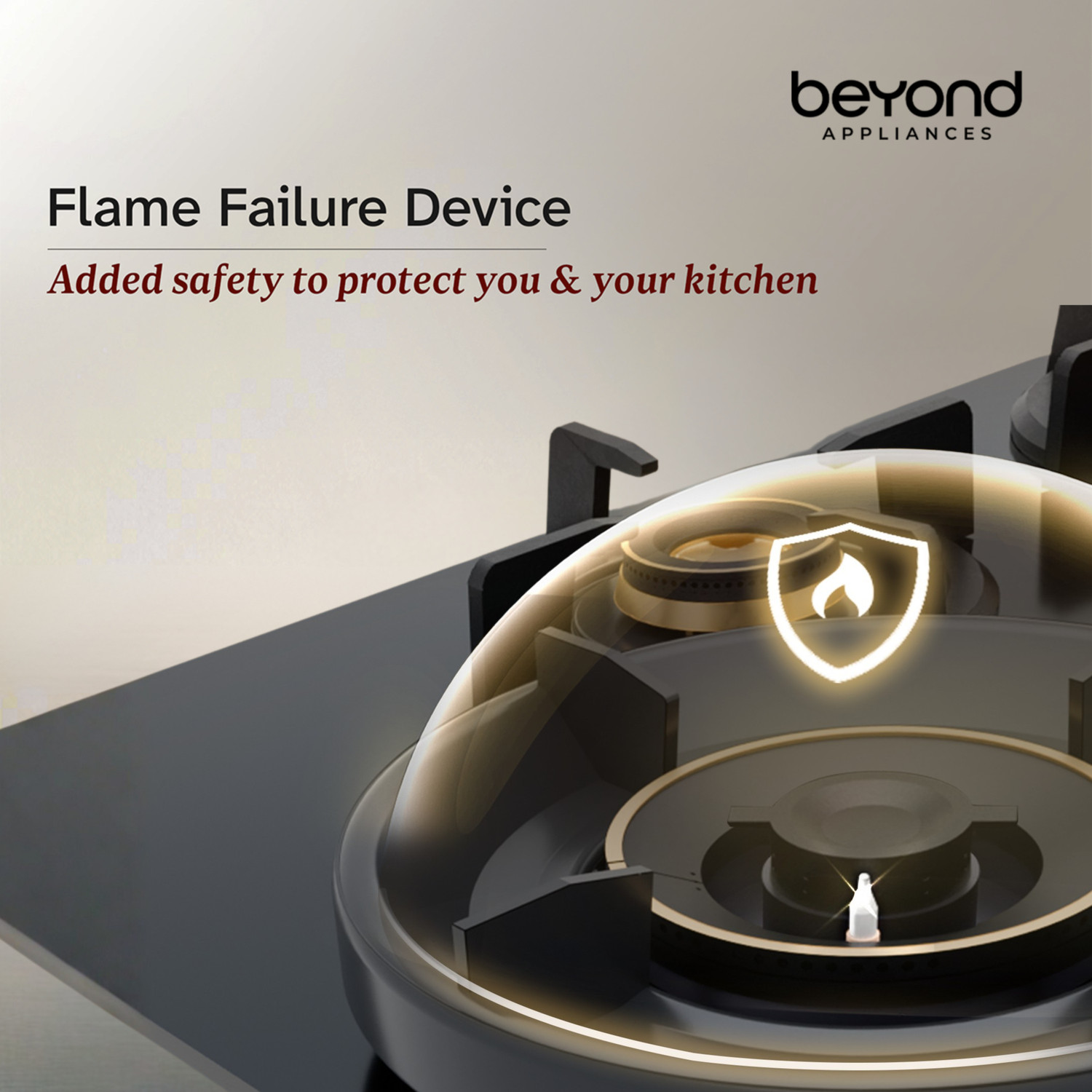 Image of Beyond Appliances ZYRA 4 Brass Smart Hob, Digital Timer, FFD & Auto Ignition Burners Glass Automatic Hob