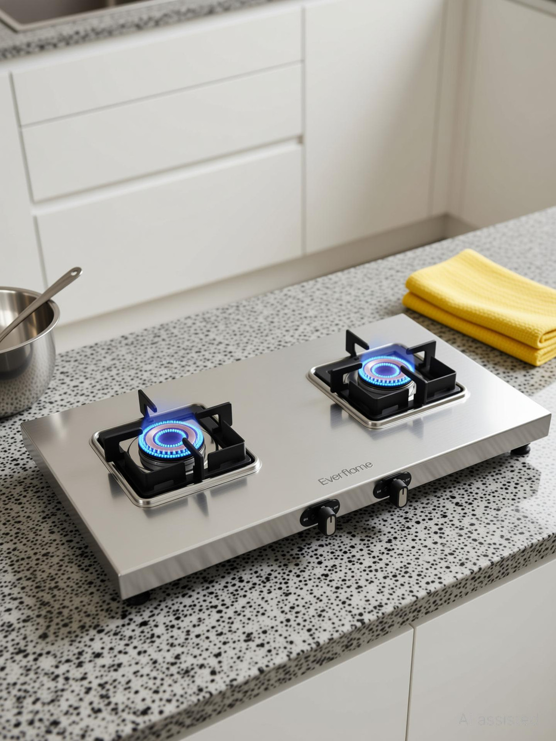Image of Everflame Prime 2 Burner Gas Stove | ISI Certified | 1.2mm Thick Body | 2 Years Warranty Stainless Steel Manual Gas Stove