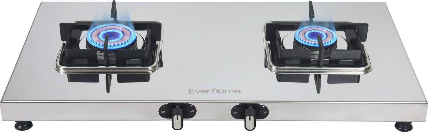 Image of Everflame Prime 2 Burner Gas Stove | ISI Certified | 1.2mm Thick Body | 2 Years Warranty Stainless Steel Manual Gas Stove