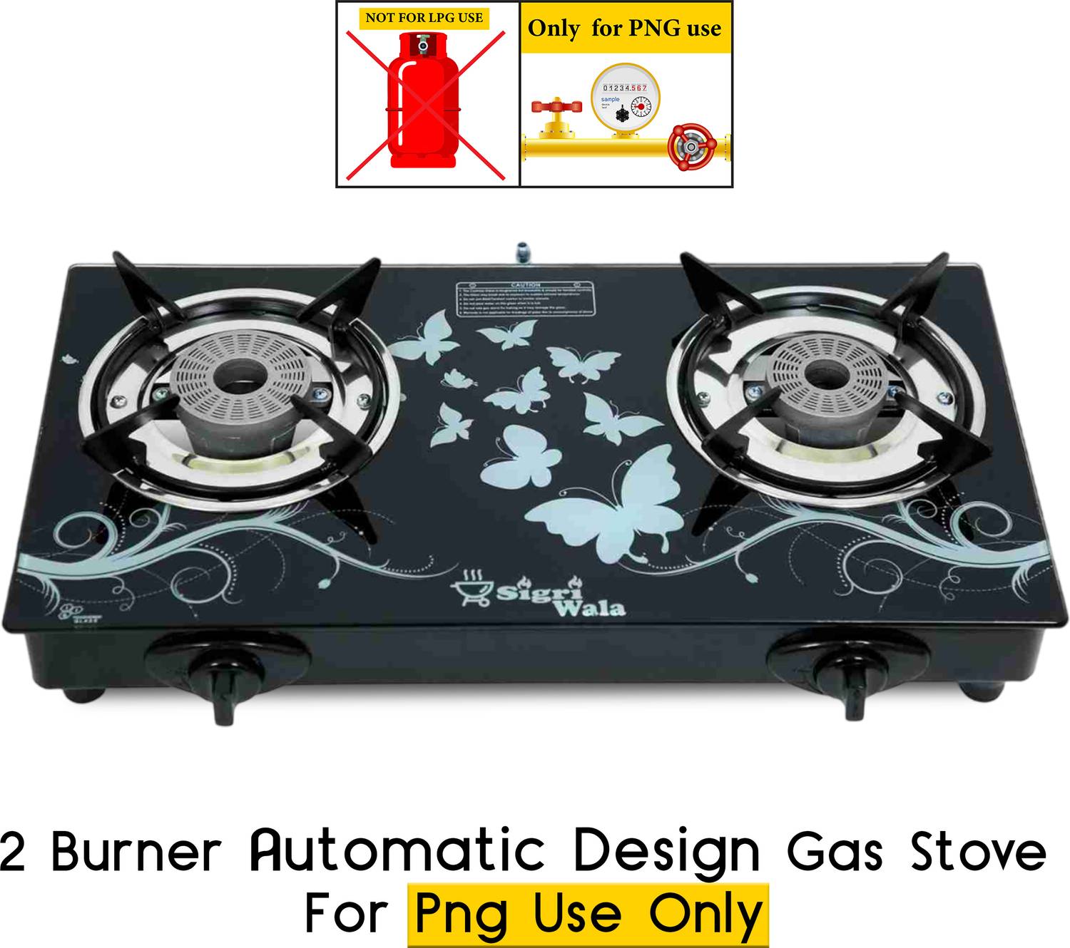 Sigri-wala 2B PNG Compatible Battery less Glass Automatic Gas Sto