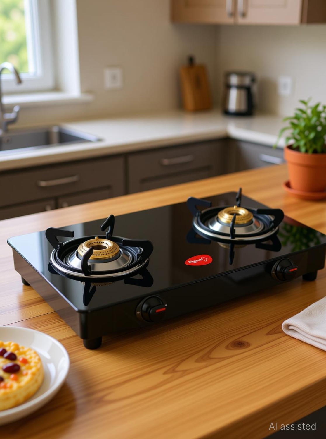 Image of Pigeon Brunet 2 Burner Glass Cooktop Automatic with hose pipe Stainless Steel, Glass Automatic Gas Stove