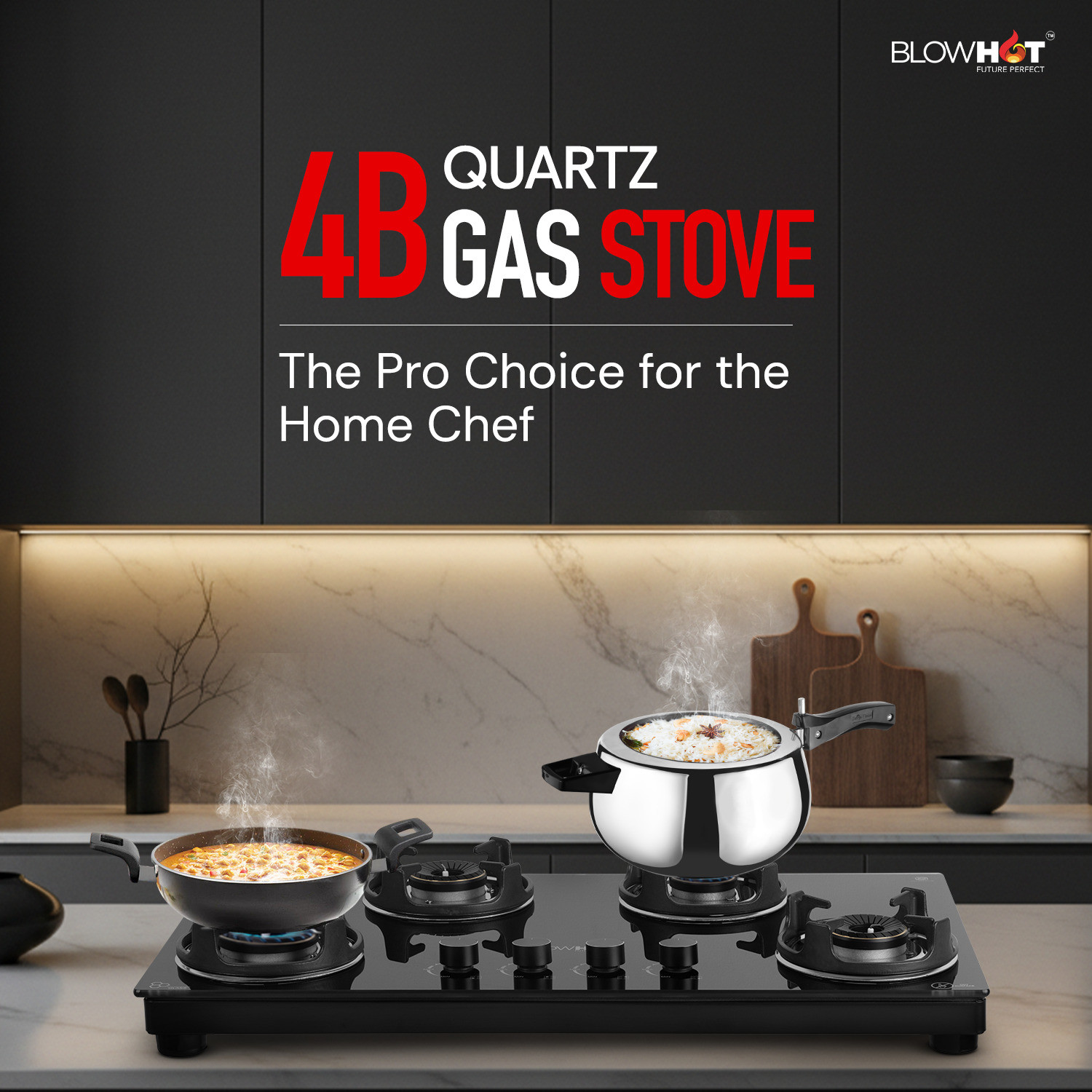 Image of BLOWHOT Quartz Auto Ignition Heavy Brass Tornado Burners 8mm Toughened Glass, Iron Automatic Gas Stove