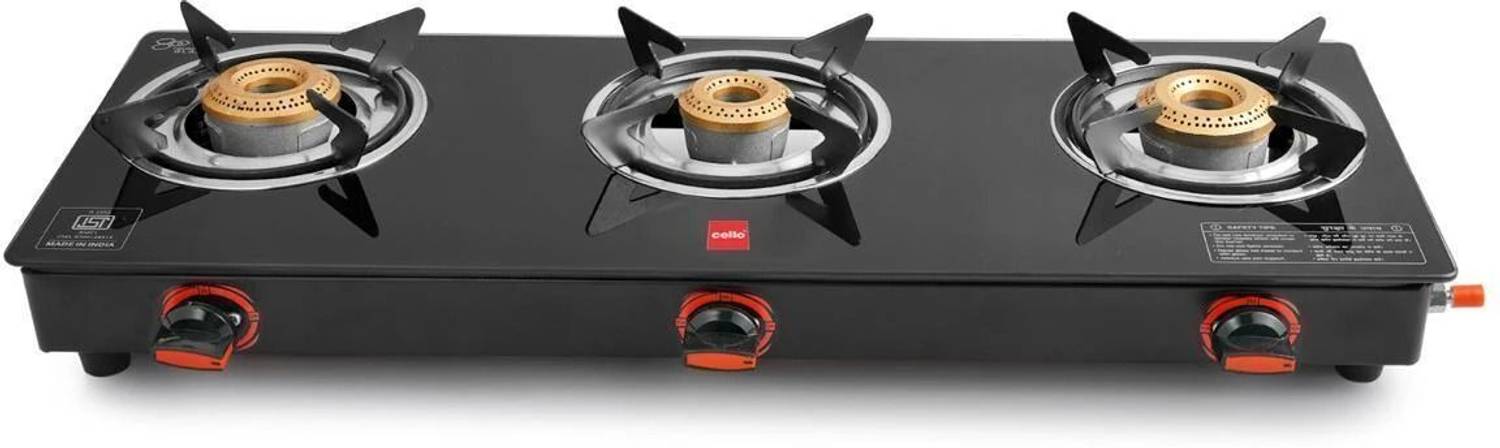 CELLO Trion 3 Burner Glass Manual Gas Stove Rs. 1699 - Flipkart