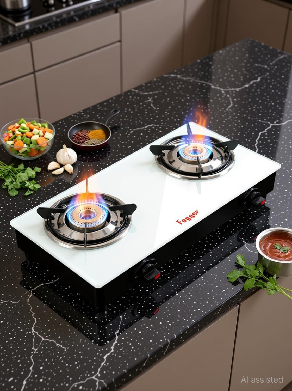 Image of Fogger White Glasstop new Glass Manual Gas Stove