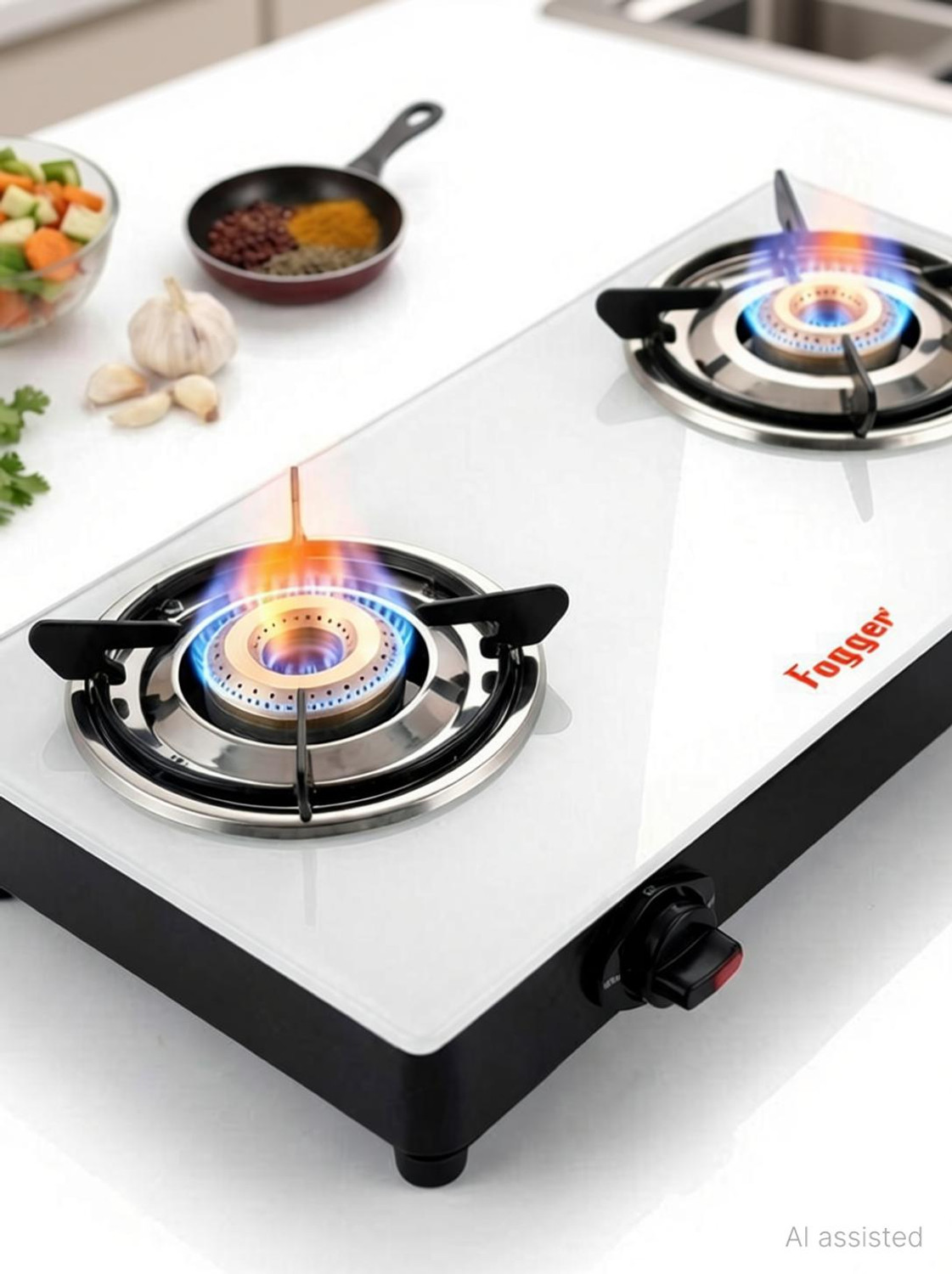 Image of Fogger White Glasstop new Glass Manual Gas Stove