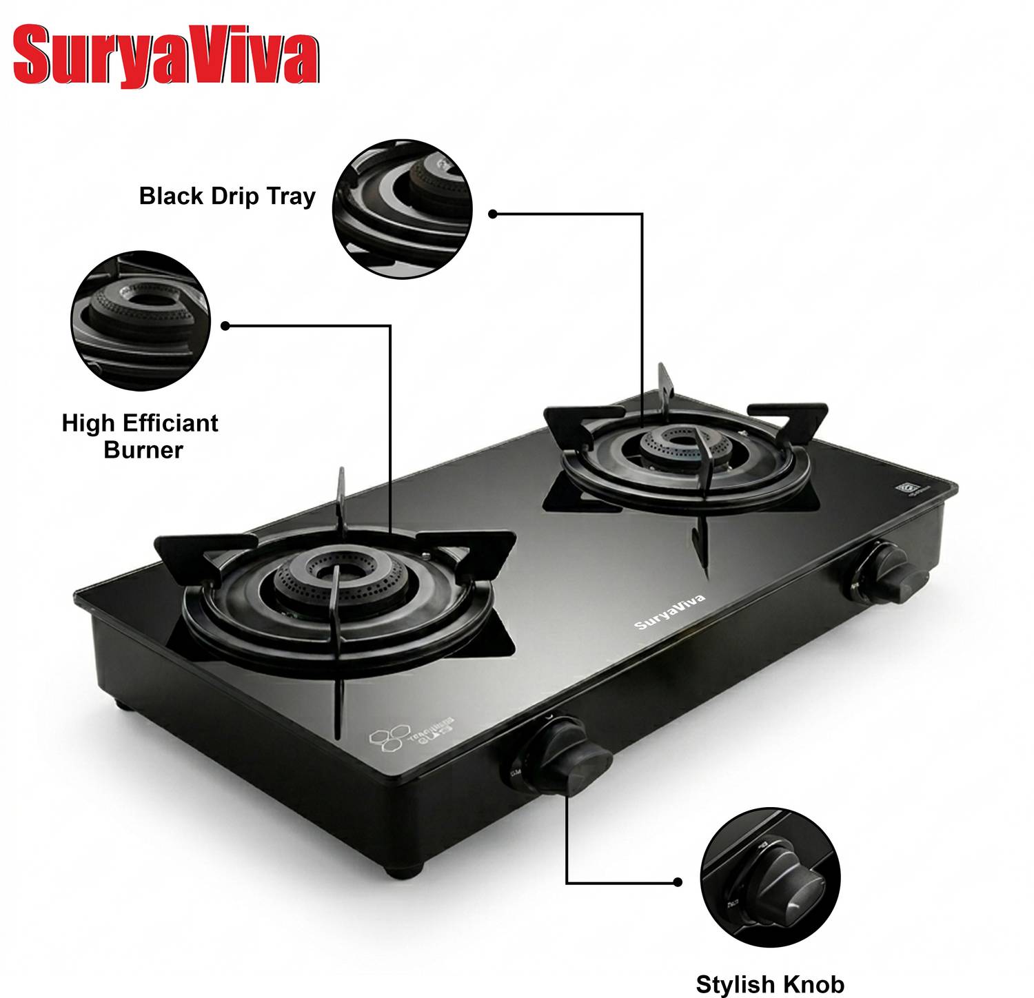 SURYAVIVA 2B Photon X Black Gas Stove - Image 2