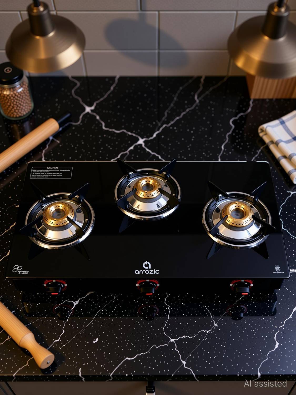 arrozic Arrow 3 Burner Black Stainless Steel Gas Stove - Image 1