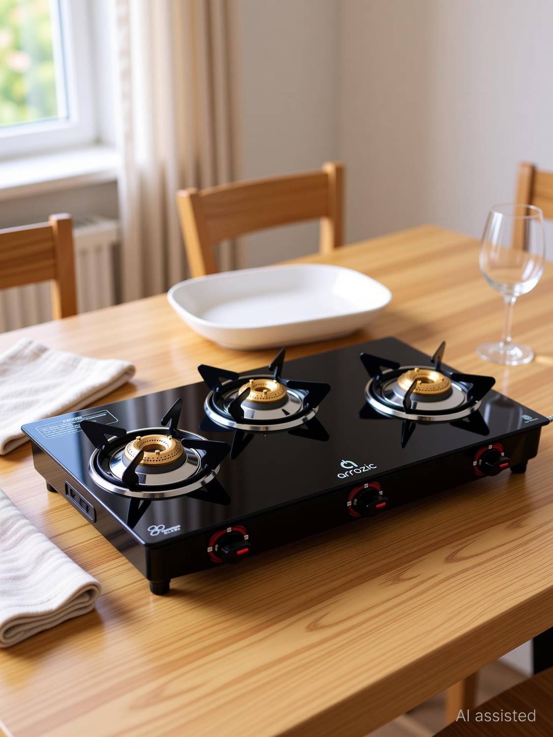arrozic Arrow 3 Burner Black Stainless Steel Gas Stove - Image 4