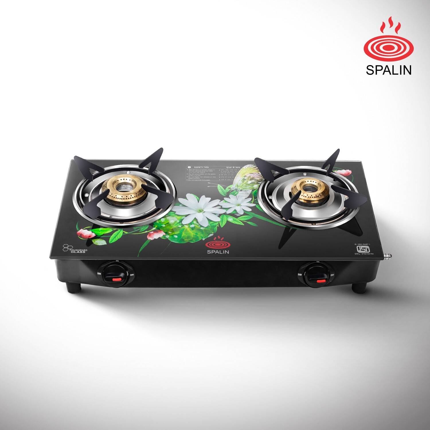 Spalin 2 Burner Glass Top Gas Stove, Manual Ignition, (Digital, I