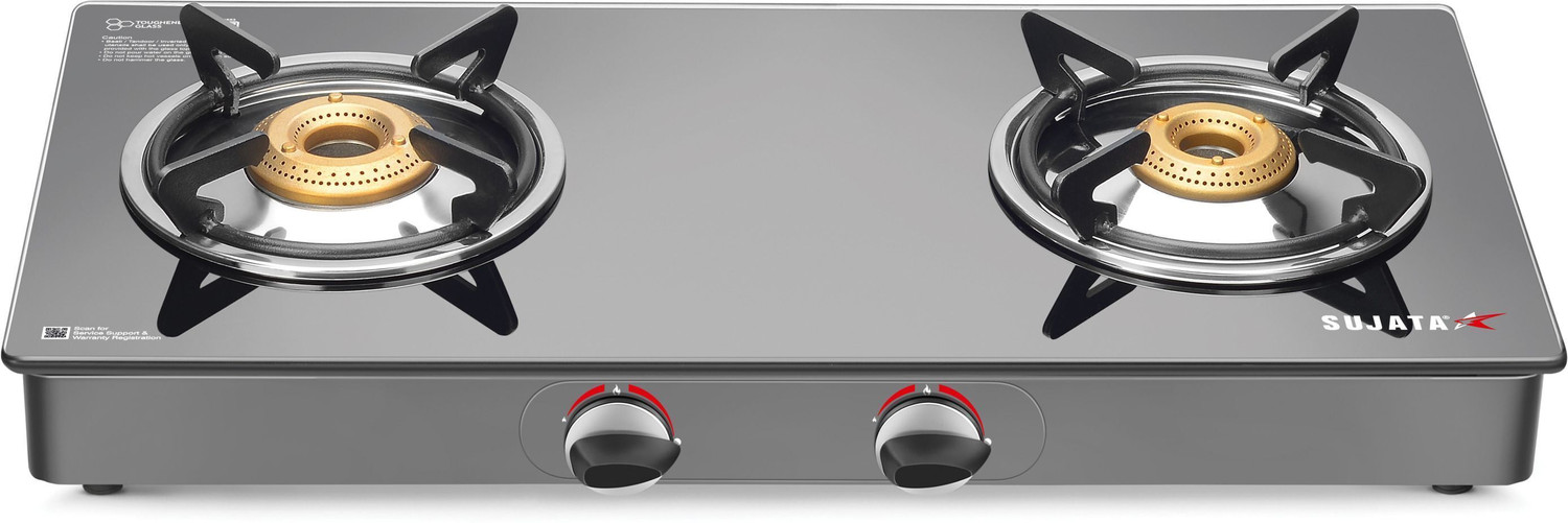Image of SUJATA Gas Stove 2 Burner |Gas Chulha for Kitchen | ISI Certified |LPG & PNG Compatible Glass Manual Gas Stove