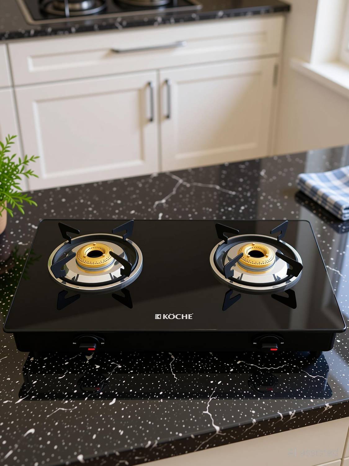 Koche Spartek 2B Cooktop Toughened Glass,Brass Burners Gas stov