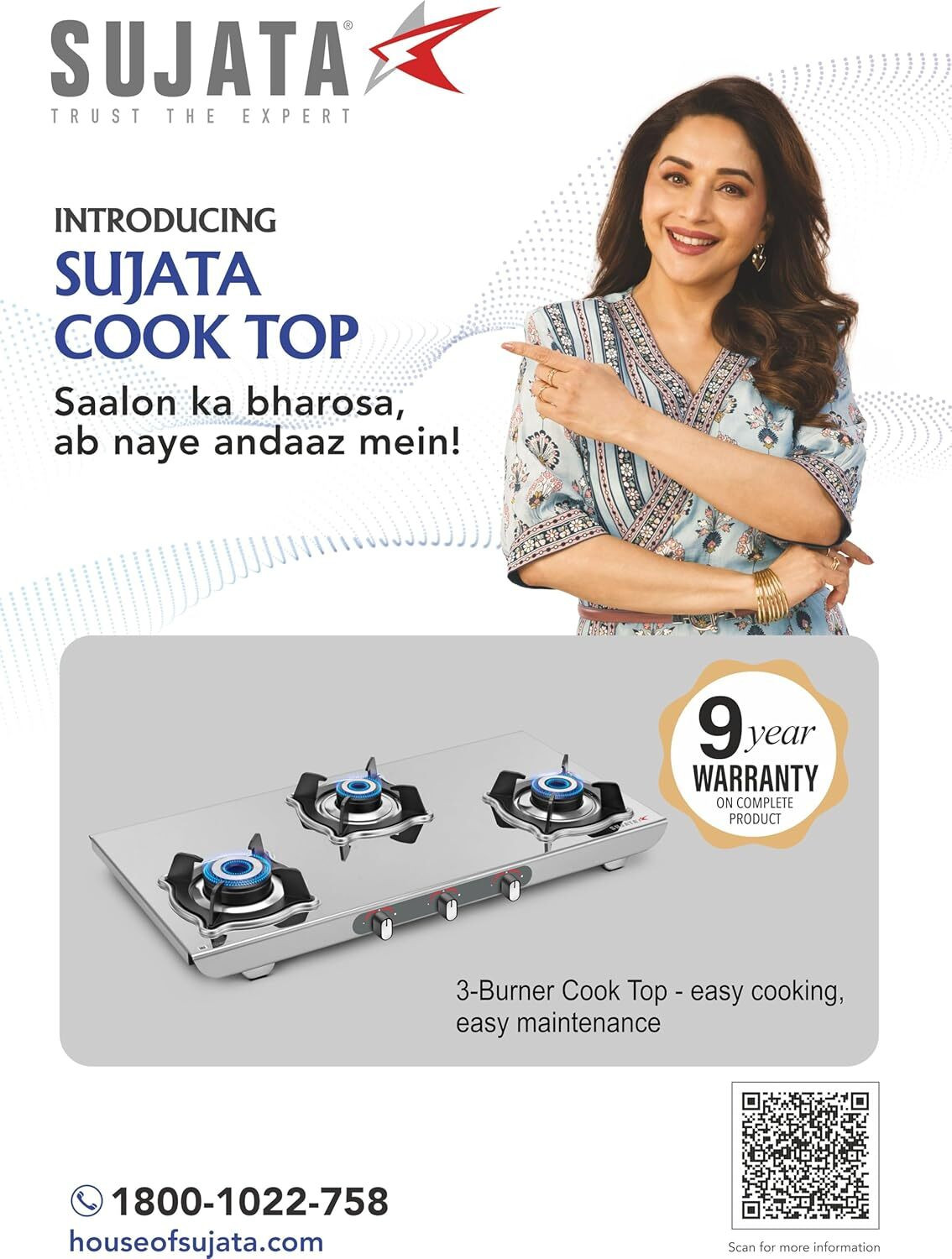 Image of SUJATA Majestic Manual Gas Stove 3 Burner | Gas Chulha for Kitchen | ISI Certified | Stainless Steel Manual Gas Stove