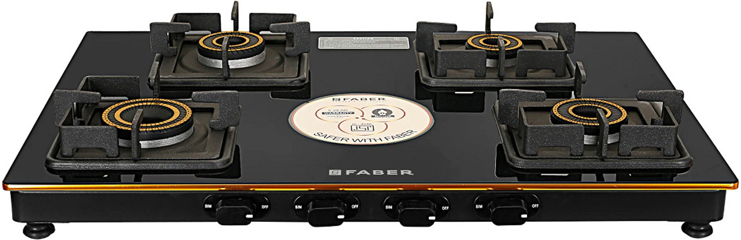 Image of FABER HOB COOKTOP PRINCE PLUS 4BB BK Glass Manual Gas Stove
