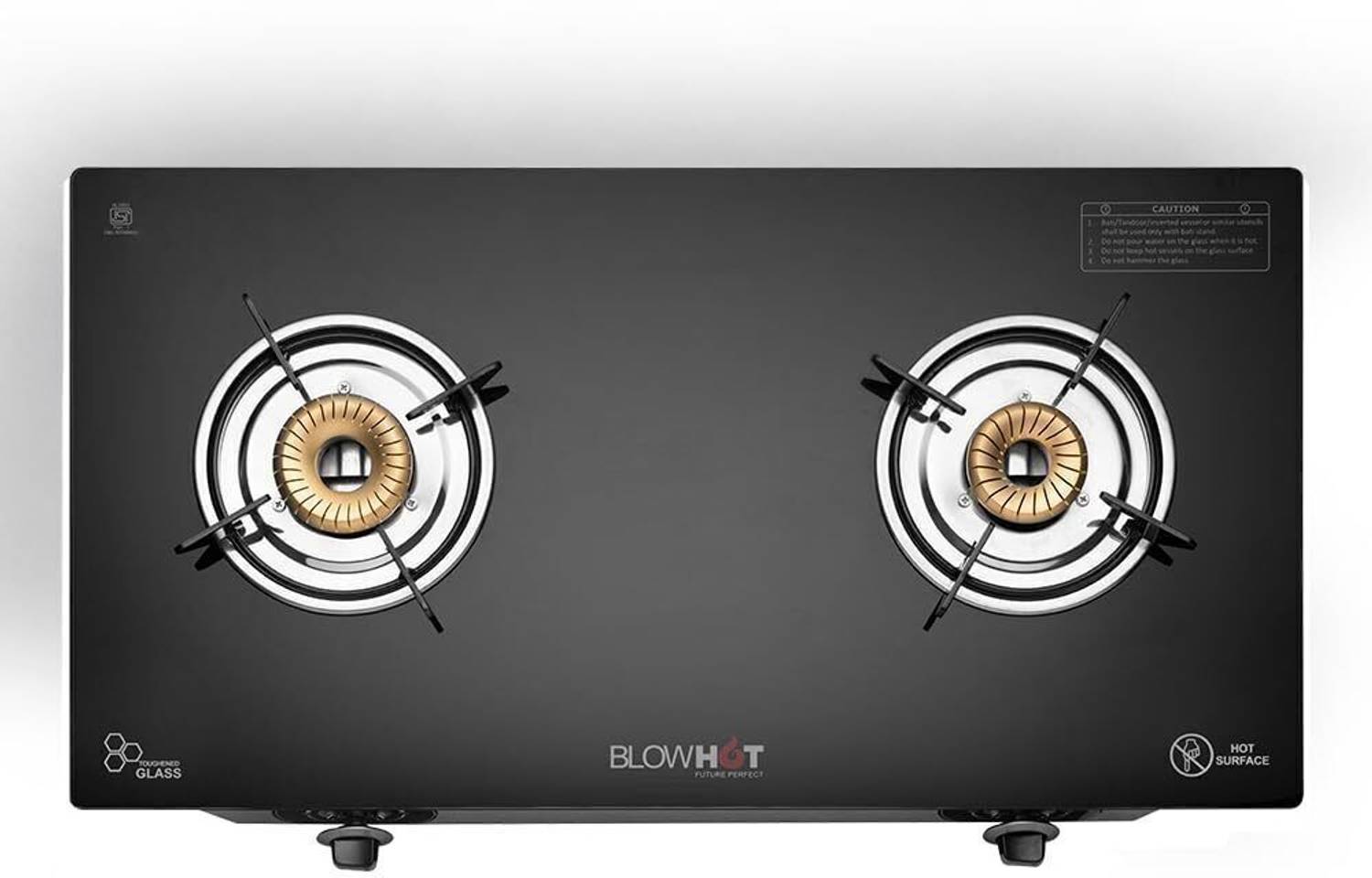 BLOWHOT Pearl Heavy Brass 2 Burner Stove Stainless Steel Frame 1 Year Warranty Toughened Glass, Iron Automatic Gas Stove