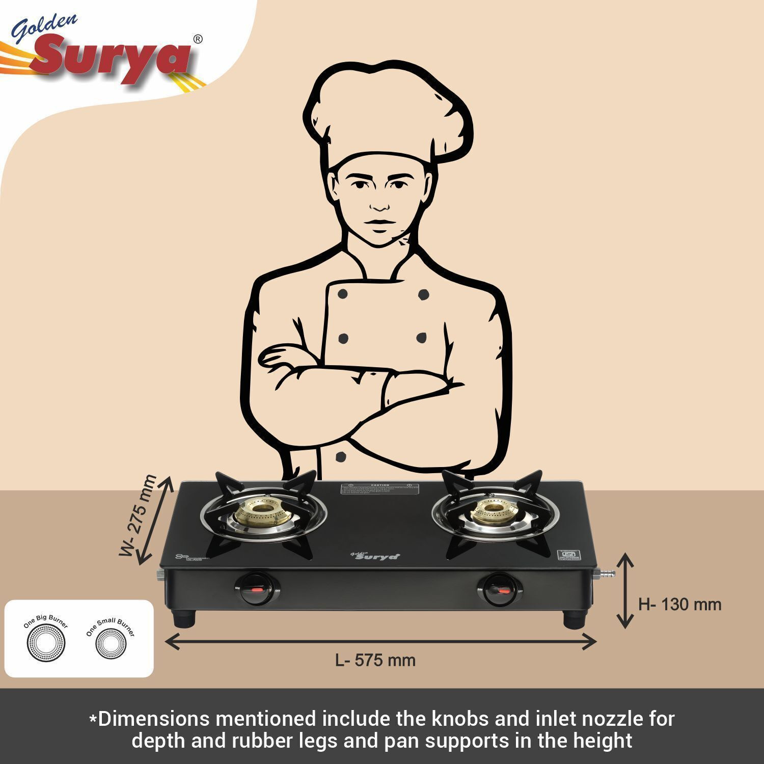 Image of Golden Surya Iron Manual Gas Stove (2 Burners)