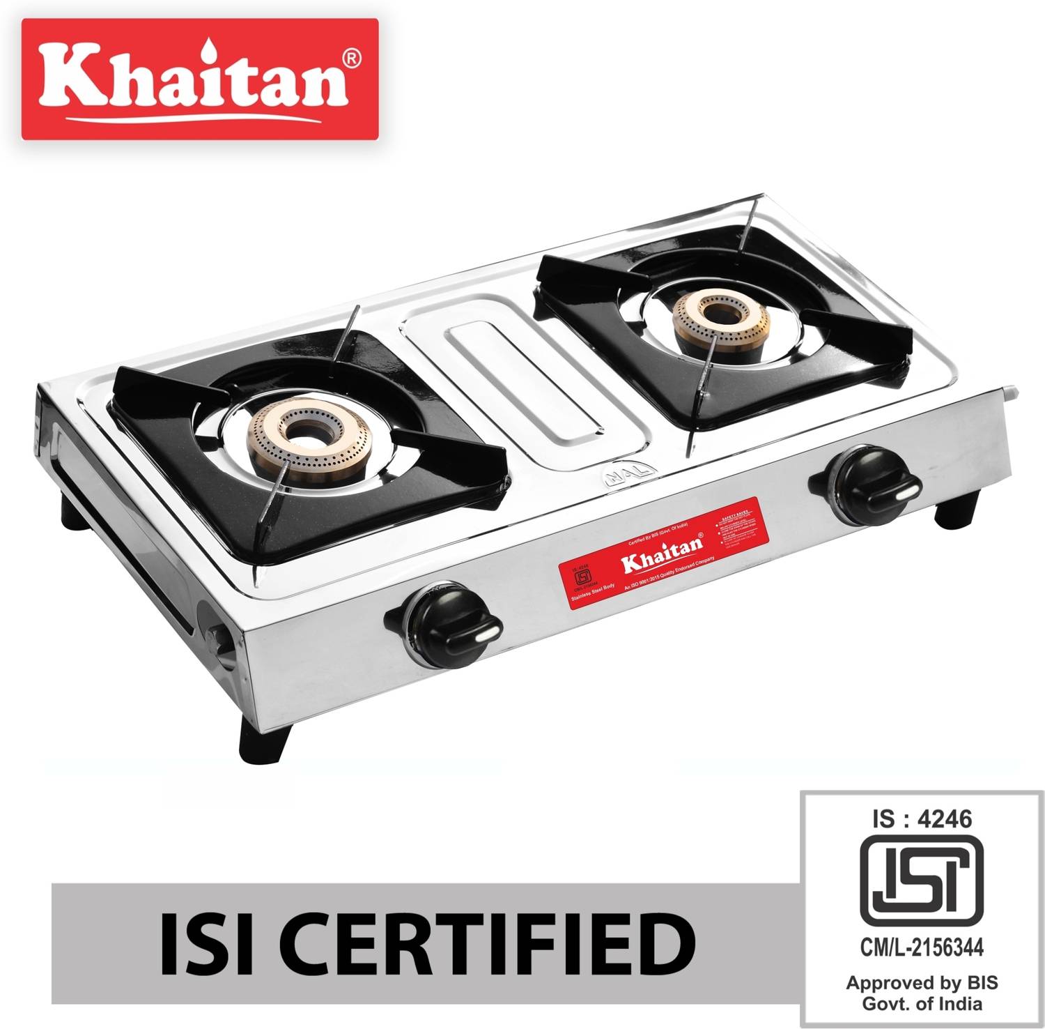Khaitan 2 Burner Classic Stainless Steel Manual Gas Stove