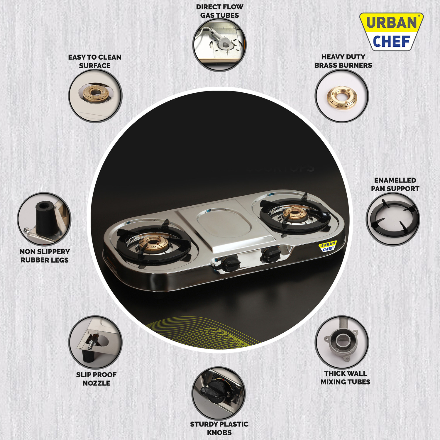 Image of Urban Chef ISI certified Elegant Stainless Steel Manual Gas Stove