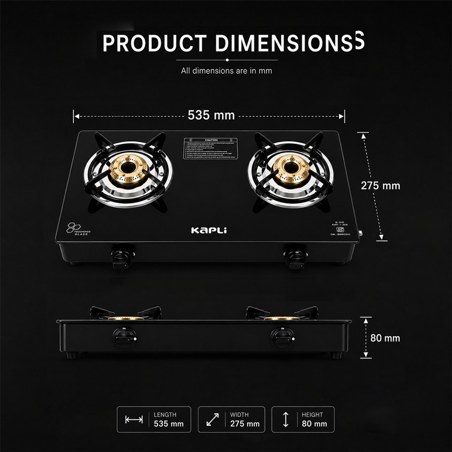 Image of KAPLI Automatic Ignition High Efficiency Burner Gas Stove For LPG Use Glass Automatic Gas Stove