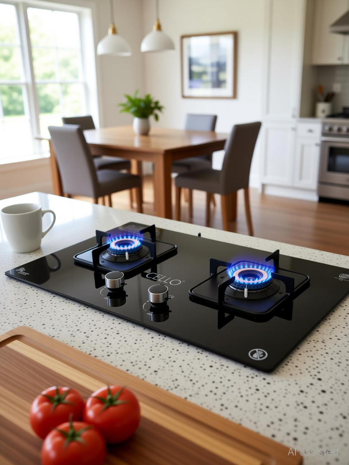 Image of CELLO Crysta Automatic Ignition Hob Top 8 MM Black Glass Automatic Gas Stove