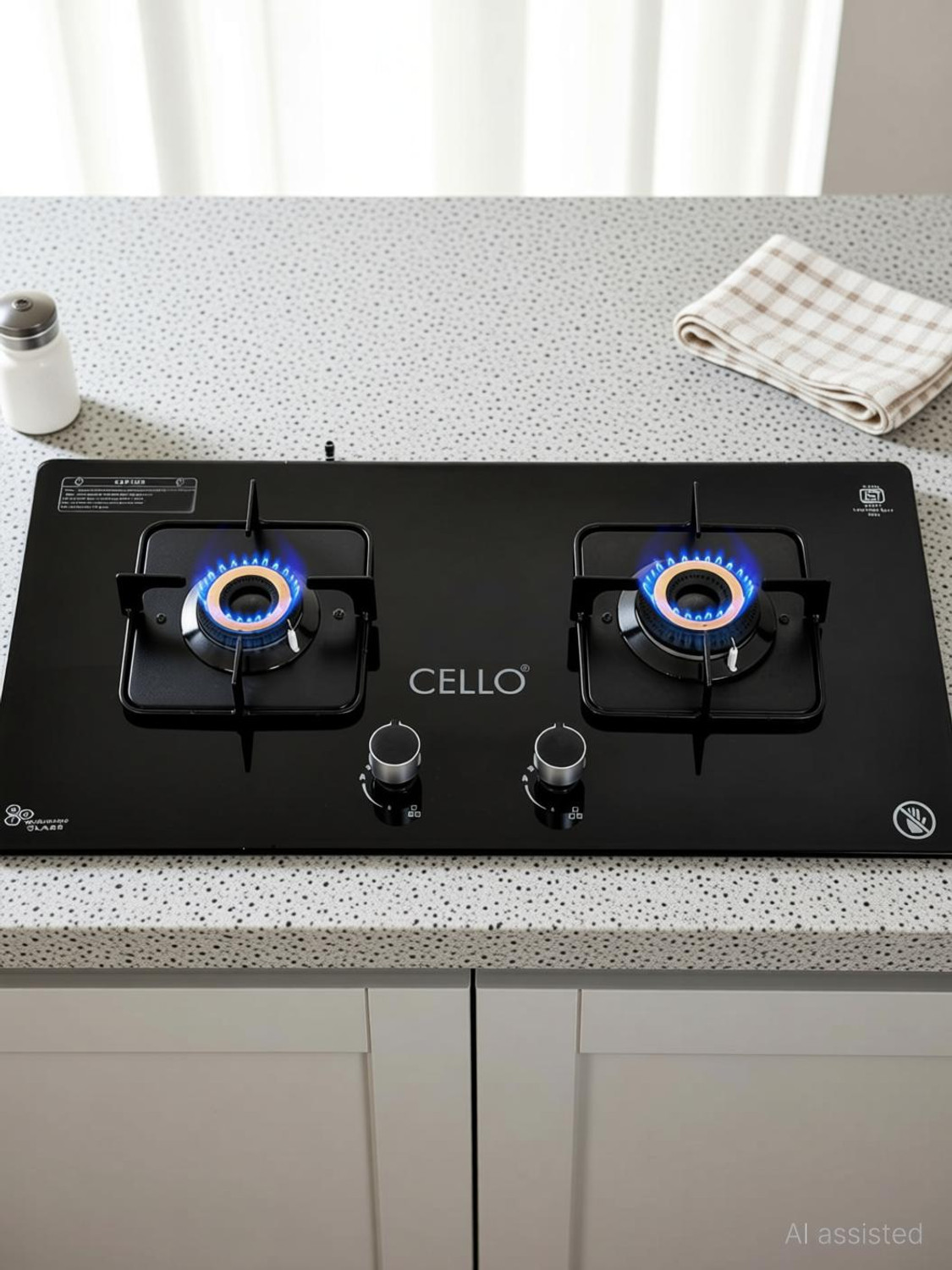 Image of CELLO Crysta Automatic Ignition Hob Top 8 MM Black Glass Automatic Gas Stove