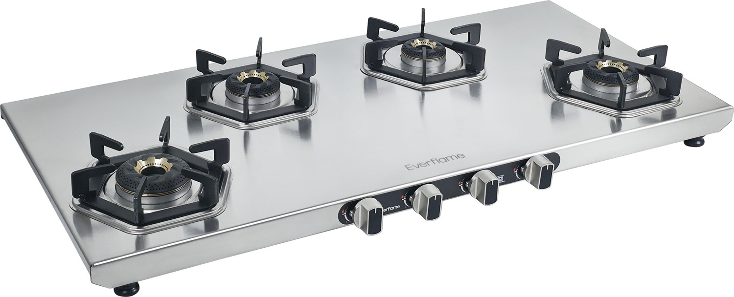 Image of Everflame Hexon Long 4 Burner ISI Certified Gas Saver Energy Efficient Stainless Steel Manual Gas Stove
