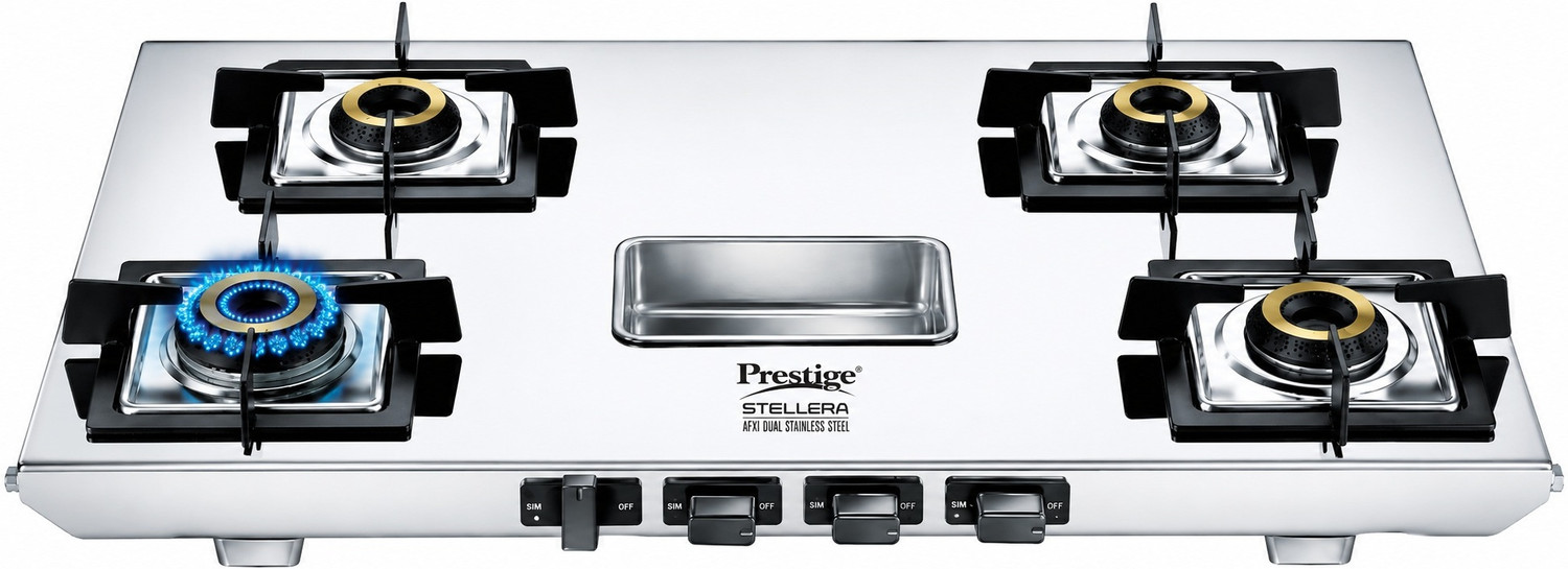 Image of Prestige Stellora 4B|Uniquely Designed Pan Support|Cleaning Stand|360 Revolving Nozzle Stainless Steel Manual Gas Stove