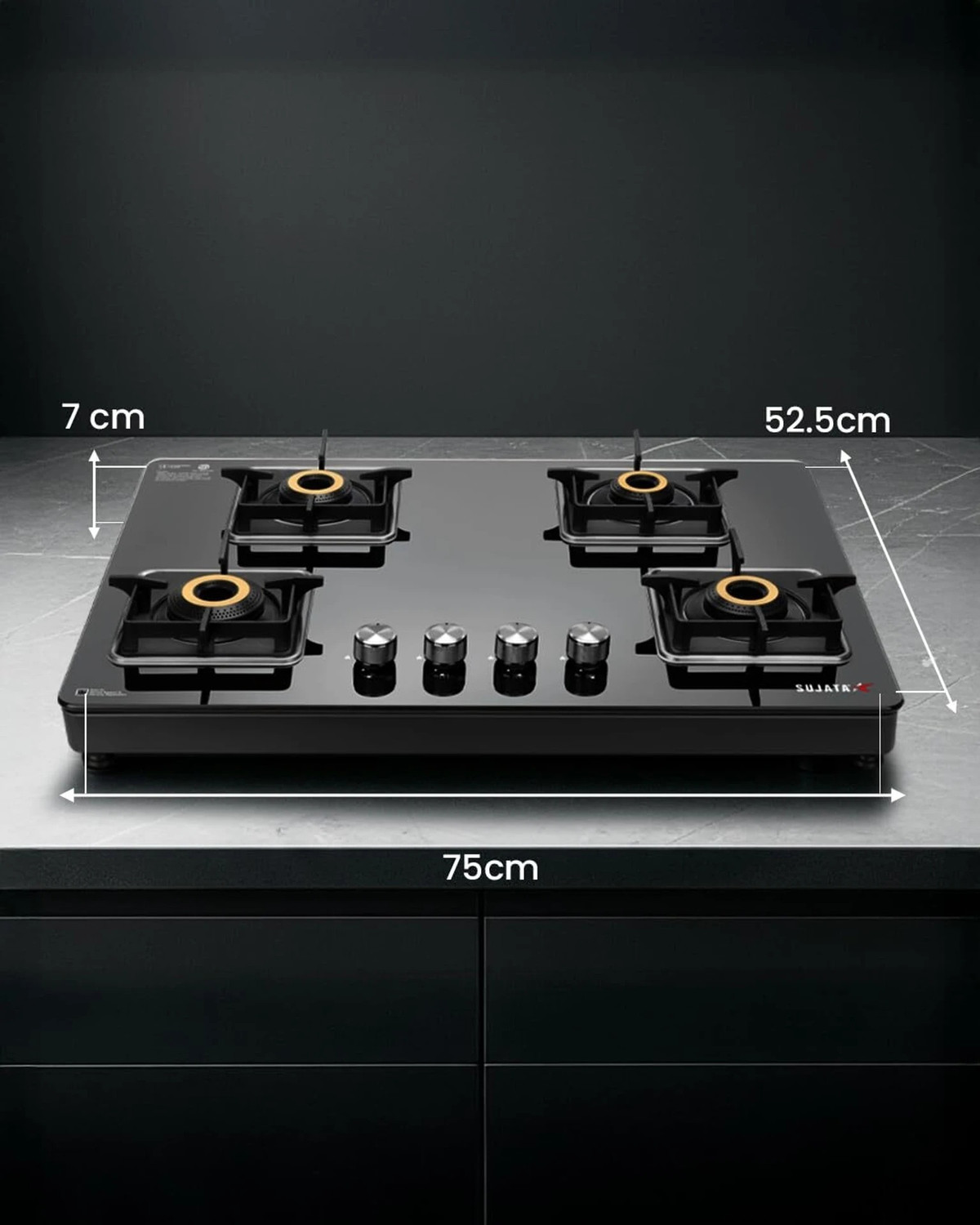 Image of SUJATA SUJATA Gas Stove 4 Burner Auto Ignition |Gas Chulha| ISI Certified | Premium 4B| Glass Automatic Gas Stove