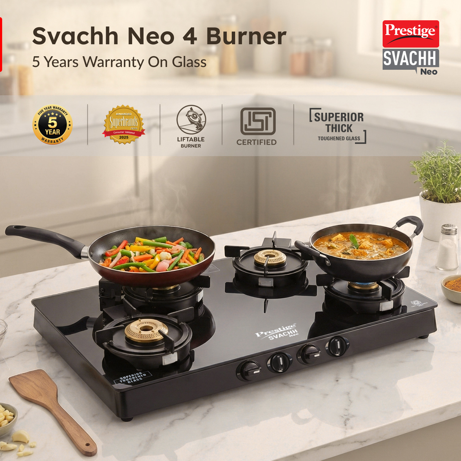 Image of Prestige Svachh Neo GTSN 04 L with Liftable Glass Manual Gas Stove