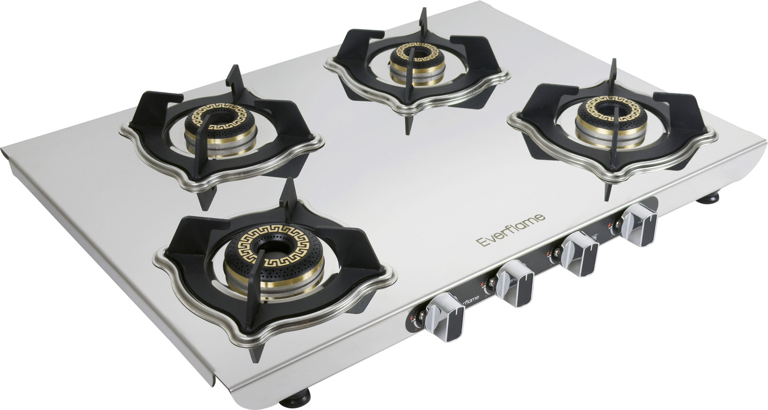 Image of Everflame Marvel 4 Burner Gas Stove | 6G Forged Brass Burner | AI Slim Body Durable Stainless Steel Manual Gas Stove