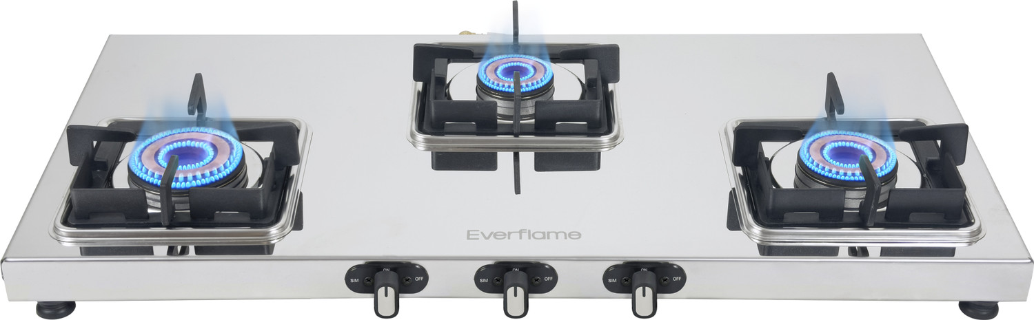 Image of Everflame Prime 3 Burner Gas Stove | ISI Certified | 1.2mm Thick Body | 2 Years Warranty Stainless Steel Manual Gas Stove