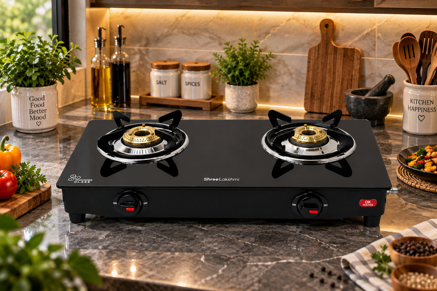 Image of SHREE LAKSHMI 2 Burner Nano Glass Manual Gas Stove (2 Burners)