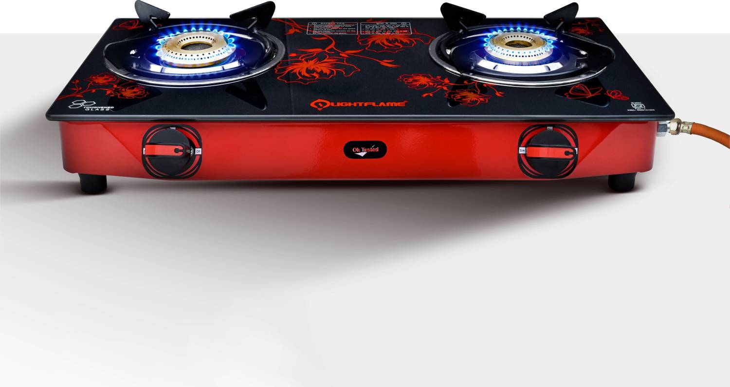 LIGHTFLAME Rosy-R Designer Glass Manual Gas Stove (2 Burners)